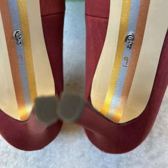 Sam Edelman Hazel Plush Red Silk Pump Stiletto Feather Women SZ 9 New in Box - Picture 6 of 10